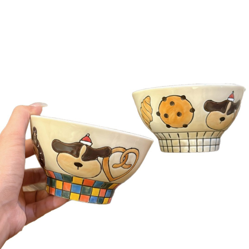 Porcelanska zdjela s ručno oslikanim podglazurnim medvjedom, korejskog stila, okrugla, pogodna za mikrovalnu