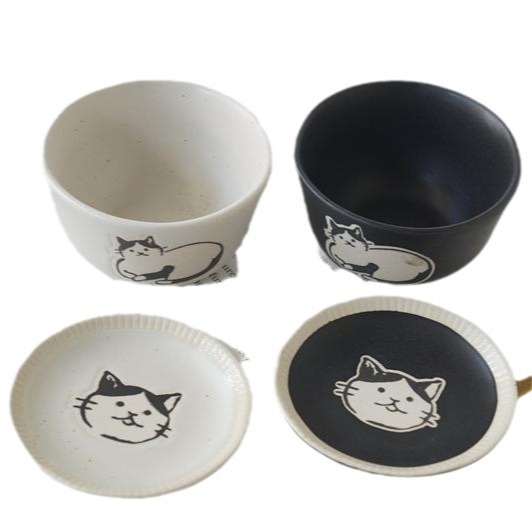 Porcelanska zdjela za umak u japanskom stilu, ručno oslikani motiv mačke, kružni oblik, pogodno za mikrovalnu pećnicu, stil Qingxin cute
