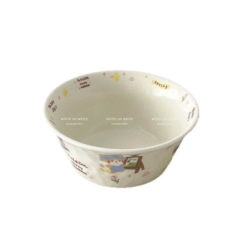 Vas din porțelan multifuncțional, compatibil cu microundele, cu model cartoon, formă Kui Kou, finisaj decal la temperaturi înalte