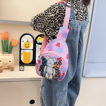 Детска чанта за кръст с анимиран принт на мече, нейлон, подплата полиестер, дишаща и износоустойчива, подходяща за детска градина