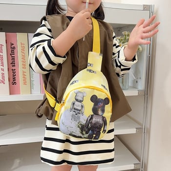 Детска чанта за кръст с анимиран принт на мече, нейлон, подплата полиестер, дишаща и износоустойчива, подходяща за детска градина