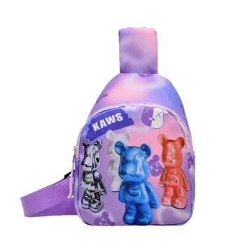 Детска чанта за кръст с анимиран принт на мече, нейлон, подплата полиестер, дишаща и износоустойчива, подходяща за детска градина