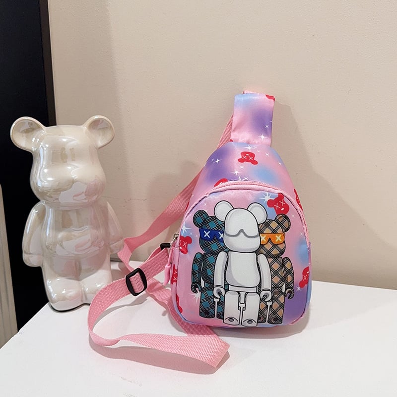 Детска чанта за кръст с анимиран принт на мече, нейлон, подплата полиестер, дишаща и износоустойчива, подходяща за детска градина