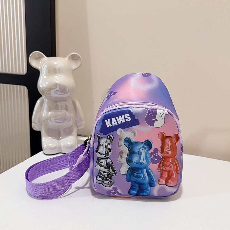 Детска чанта за кръст с анимиран принт на мече, нейлон, подплата полиестер, дишаща и износоустойчива, подходяща за детска градина