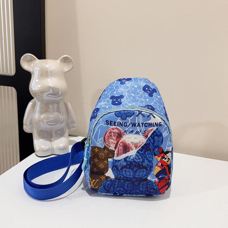 Детска чанта за кръст с анимиран принт на мече, нейлон, подплата полиестер, дишаща и износоустойчива, подходяща за детска градина