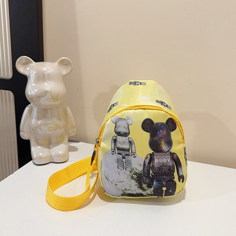 Детска чанта за кръст с анимиран принт на мече, нейлон, подплата полиестер, дишаща и износоустойчива, подходяща за детска градина