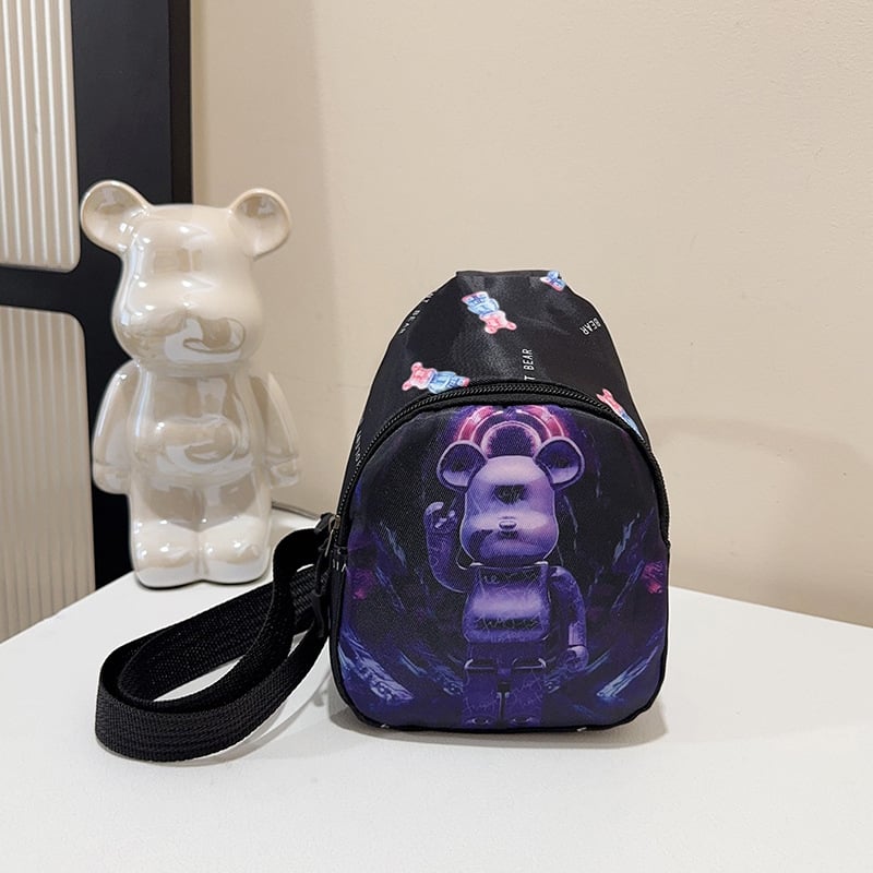 Детска чанта за кръст с анимиран принт на мече, нейлон, подплата полиестер, дишаща и износоустойчива, подходяща за детска градина