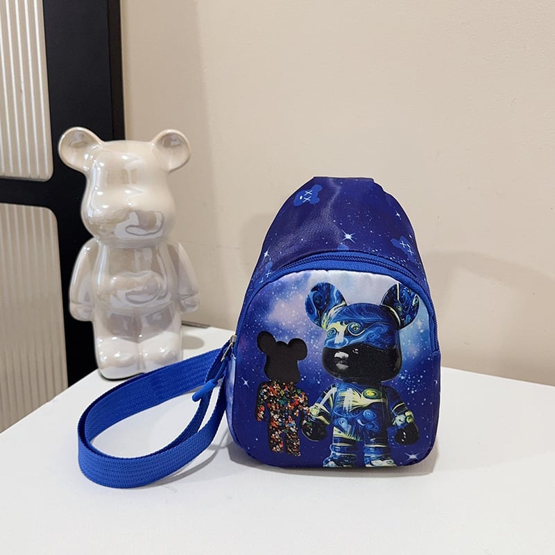 Детска чанта за кръст с анимиран принт на мече, нейлон, подплата полиестер, дишаща и износоустойчива, подходяща за детска градина