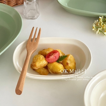 Vas ceramic oval pentru friteuză cu aer și cuptor – bol pentru ouă fierte la abur și orez copt, stil simplu