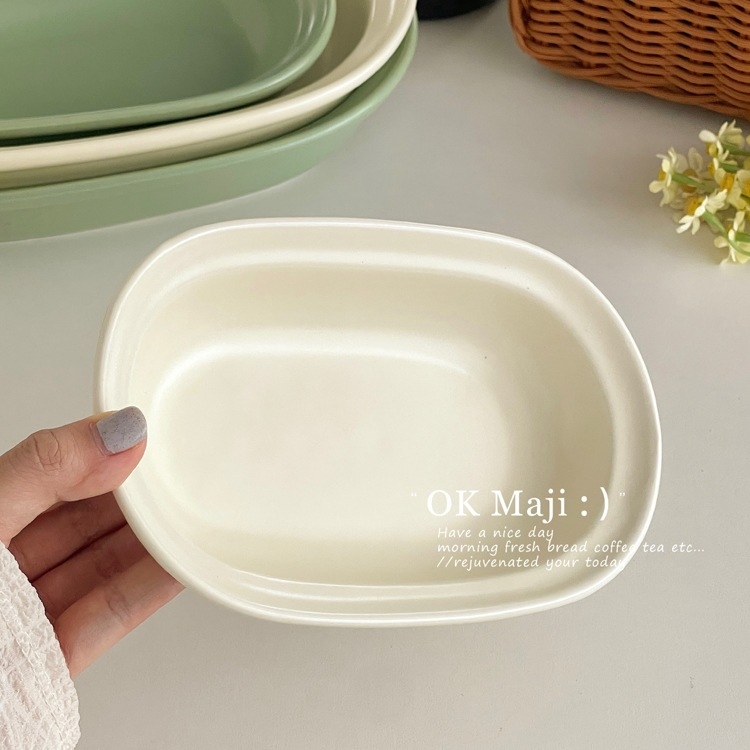 Vas ceramic oval pentru friteuză cu aer și cuptor – bol pentru ouă fierte la abur și orez copt, stil simplu