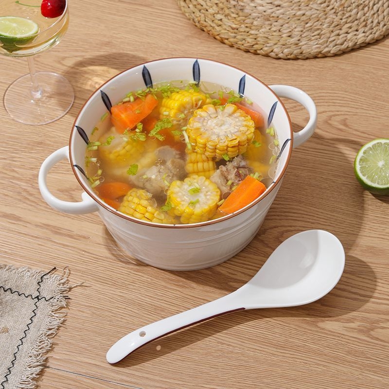 Keramička zdjela za ramen i juhu, s dvije ručke, okrugla, uzorak ispod glazure, japanski stil, nije pogodno za mikrovalnu