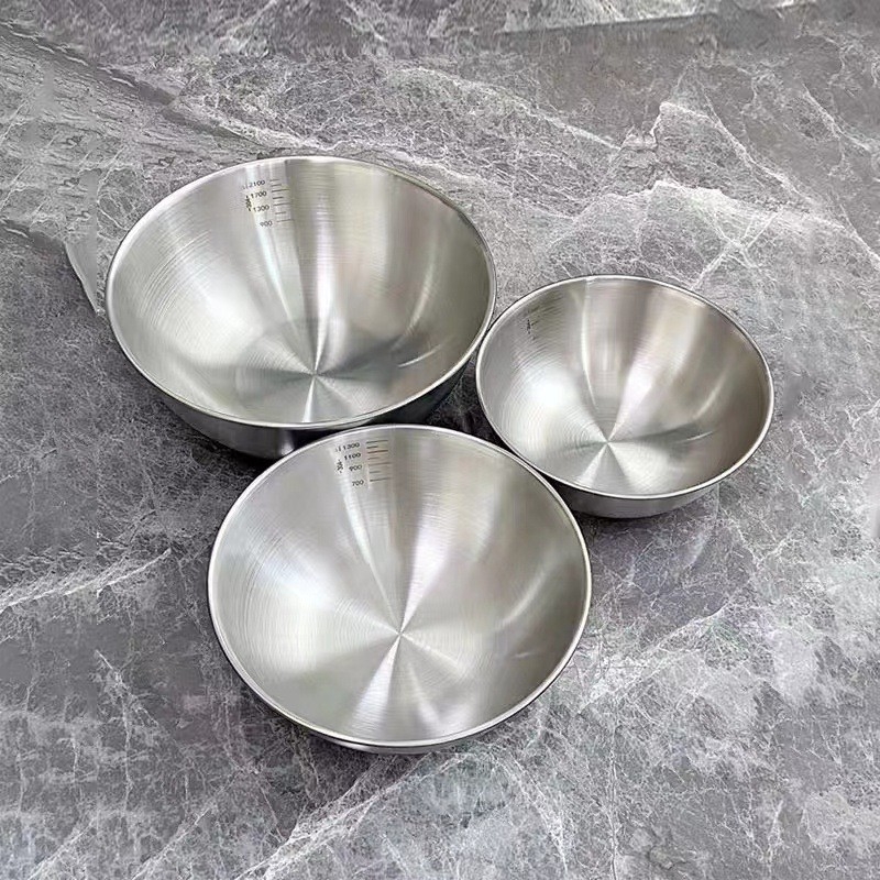 Posuda od prehrambene inox čelika s mjernom skalom za pranje povrća i mijesanje tijesta, okrugla kuhinjska zdjela s brušenom površinom, ekstra debela