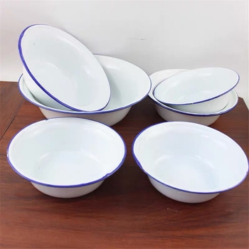 Emajlirana jušna zdjela, retro stil, okrugli oblik, porcelanska površina, mikrovalna nije pogodna