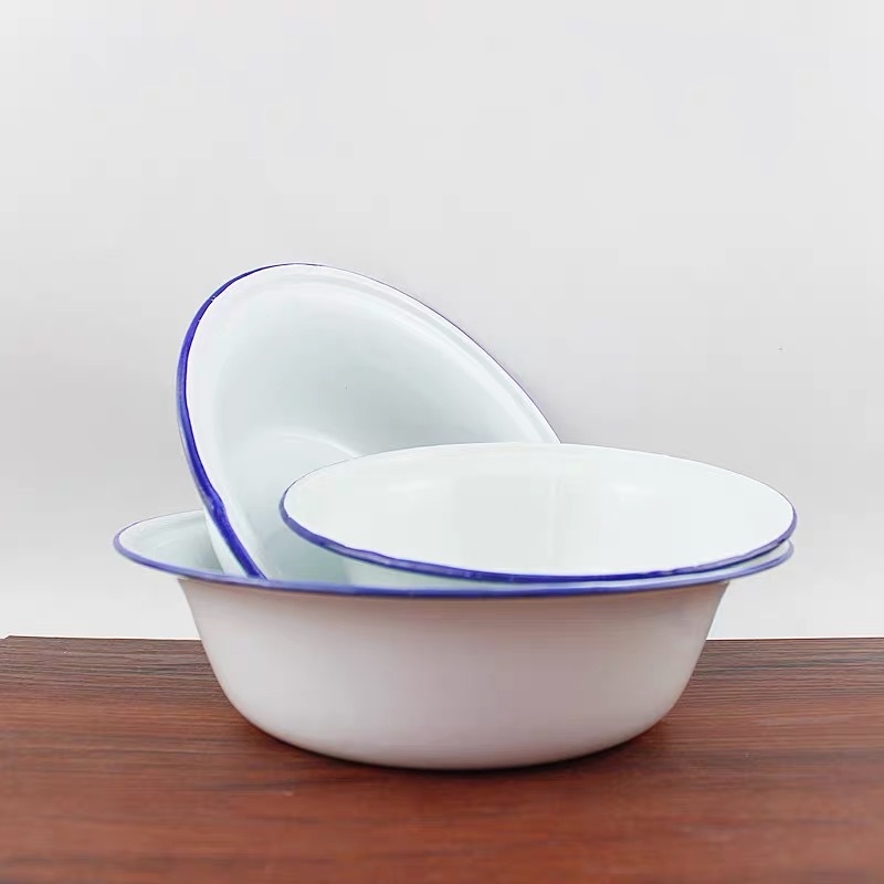 Emajlirana jušna zdjela, retro stil, okrugli oblik, porcelanska površina, mikrovalna nije pogodna