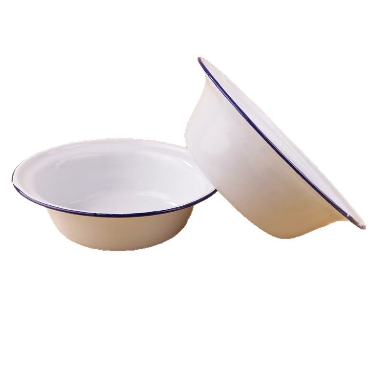Emajlirana jušna zdjela, retro stil, okrugli oblik, porcelanska površina, mikrovalna nije pogodna