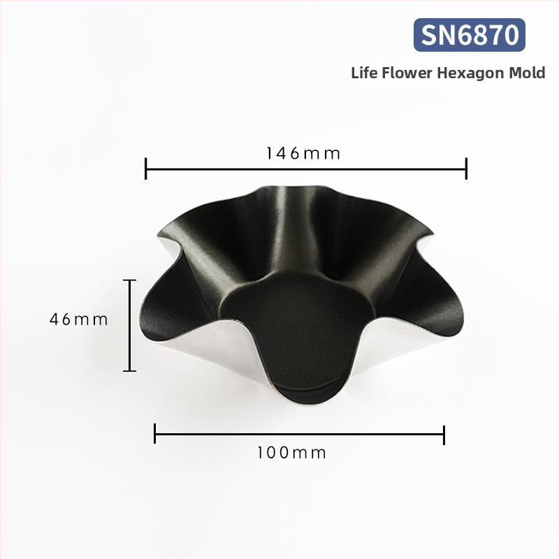 Не залепващ комплект форми за печене: барабанна хлебна форма, пръстен за мус във формата на сливово цвете, шест форми за торти, форми за бананови закуски и бисквитки