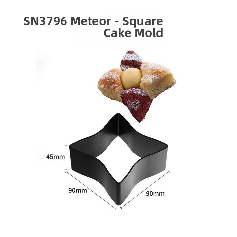 Не залепващ комплект форми за печене: барабанна хлебна форма, пръстен за мус във формата на сливово цвете, шест форми за торти, форми за бананови закуски и бисквитки