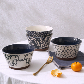 Porcelanske zdjele u japanskom stilu sa reljefnim uzorkom ispod glazure, konična zdjela za rižu, velik kapacitet, retro posuđe