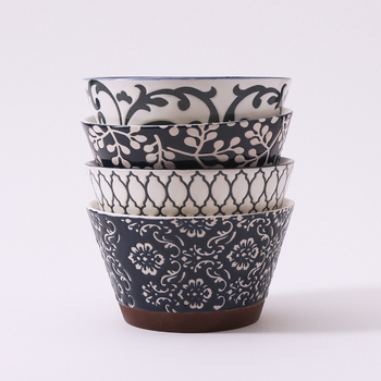 Porcelanske zdjele u japanskom stilu sa reljefnim uzorkom ispod glazure, konična zdjela za rižu, velik kapacitet, retro posuđe