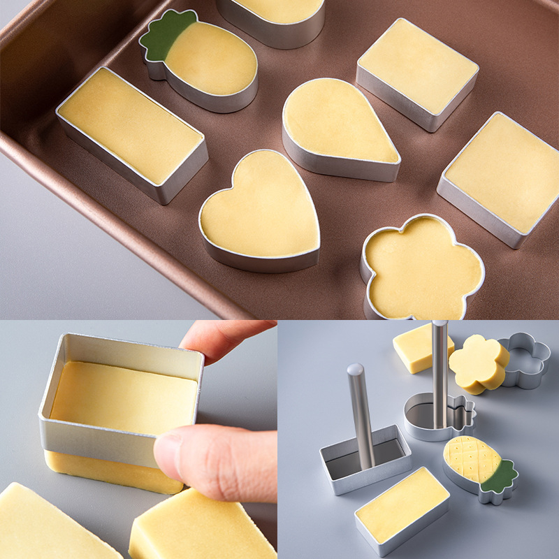Set kalupa za kekse od aluminijske legure za pečenje, s nepravilnim oblicima: ananas, srce, pravokutnik i cvijet