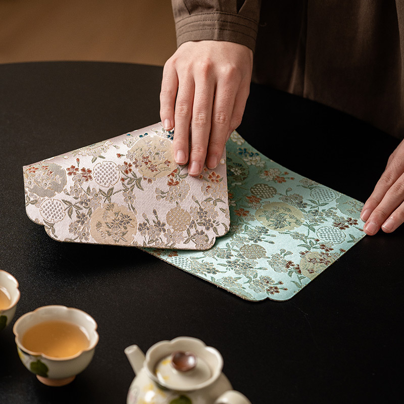 Двустранна чайна подложка от водоустойчива тъкан, китайски дзен стил, подложка за чайник и чаши