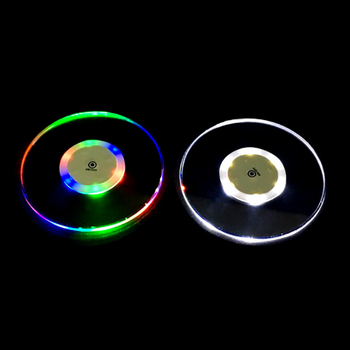 LED podmetač za čaše od akrilnog stakla – proziran, osvijetljen, okrugli oblik, baterijsko napajanje
