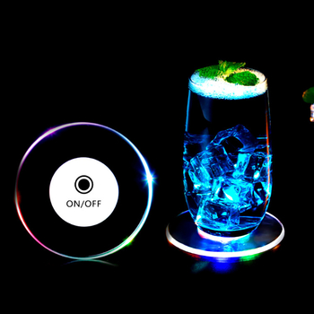 LED podmetač za čaše od akrilnog stakla – proziran, osvijetljen, okrugli oblik, baterijsko napajanje