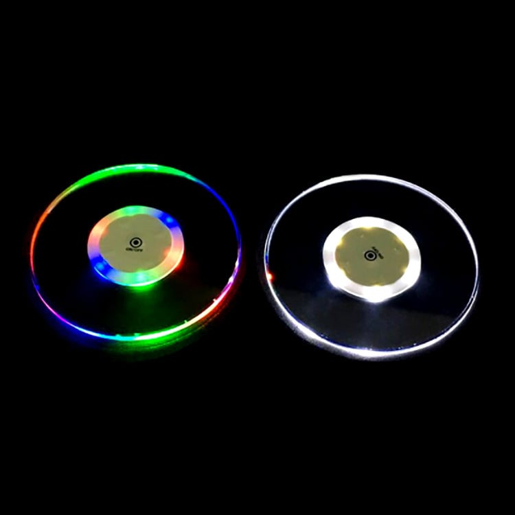 LED podmetač za čaše od akrilnog stakla – proziran, osvijetljen, okrugli oblik, baterijsko napajanje