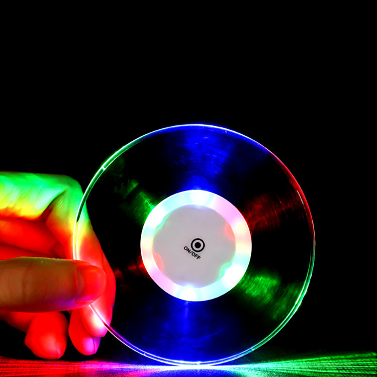 LED podmetač za čaše od akrilnog stakla – proziran, osvijetljen, okrugli oblik, baterijsko napajanje