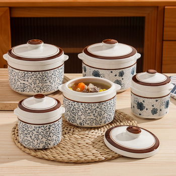 Vintage japanskog stila keramički lonac za parenje s podglazurnom glazurom