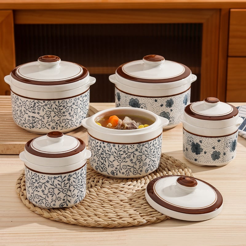 Vintage japanskog stila keramički lonac za parenje s podglazurnom glazurom