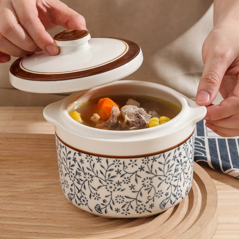 Vintage japanskog stila keramički lonac za parenje s podglazurnom glazurom