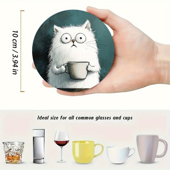 Σετ σουβέρ από ξύλο με σχέδιο γάτας, 4 τεμάχια, κυκλικά