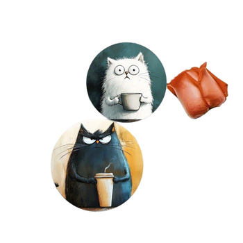 Σετ σουβέρ από ξύλο με σχέδιο γάτας, 4 τεμάχια, κυκλικά