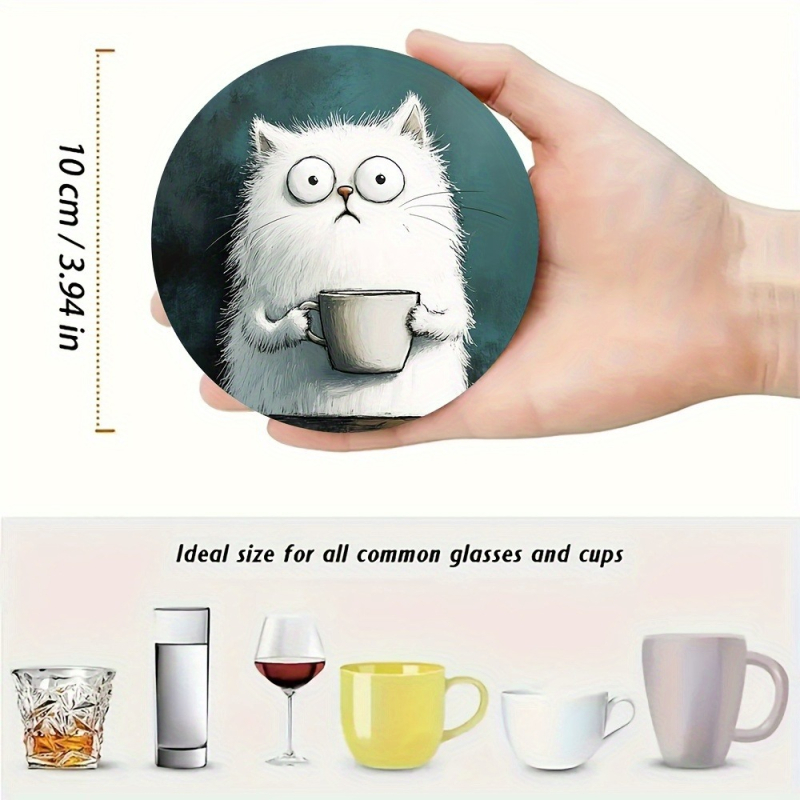 Σετ σουβέρ από ξύλο με σχέδιο γάτας, 4 τεμάχια, κυκλικά