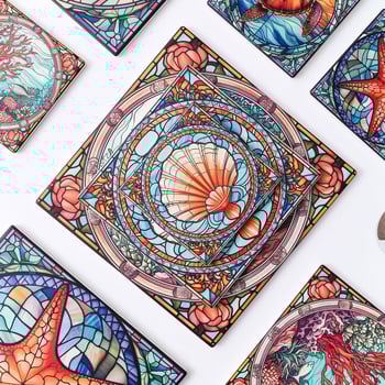 Κεραμικοί τετράγωνοι υποπότηρες φλυτζανιών με σχέδιο λουλουδιών, αντιολισθητικοί και θερμομονωτικοί