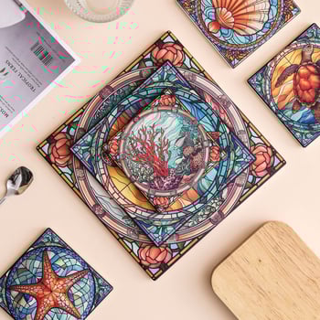 Κεραμικοί τετράγωνοι υποπότηρες φλυτζανιών με σχέδιο λουλουδιών, αντιολισθητικοί και θερμομονωτικοί