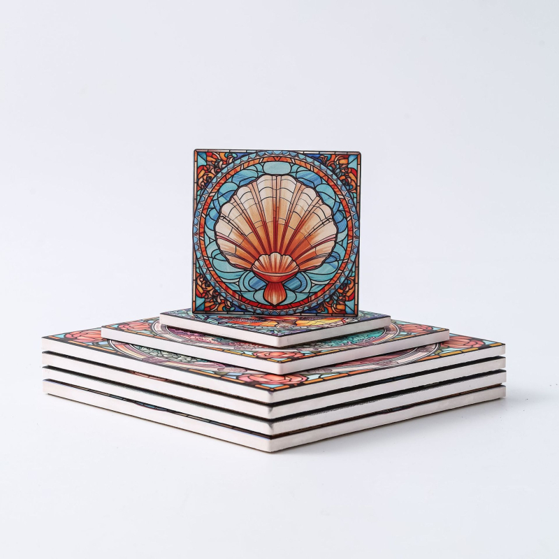 Κεραμικοί τετράγωνοι υποπότηρες φλυτζανιών με σχέδιο λουλουδιών, αντιολισθητικοί και θερμομονωτικοί