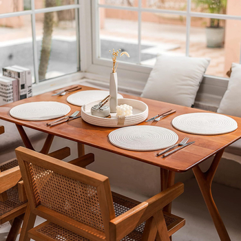 Κυκλική θερμομονωτική επιφάνεια για τραπέζι φαγητού, για ποτήρια και πιάτα, από βαμβακερό σκοινί, μονόχρωμη, μοντέρνο μινιμαλιστικό στυλ