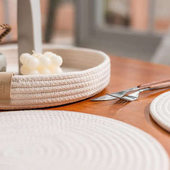 Κυκλική θερμομονωτική επιφάνεια για τραπέζι φαγητού, για ποτήρια και πιάτα, από βαμβακερό σκοινί, μονόχρωμη, μοντέρνο μινιμαλιστικό στυλ