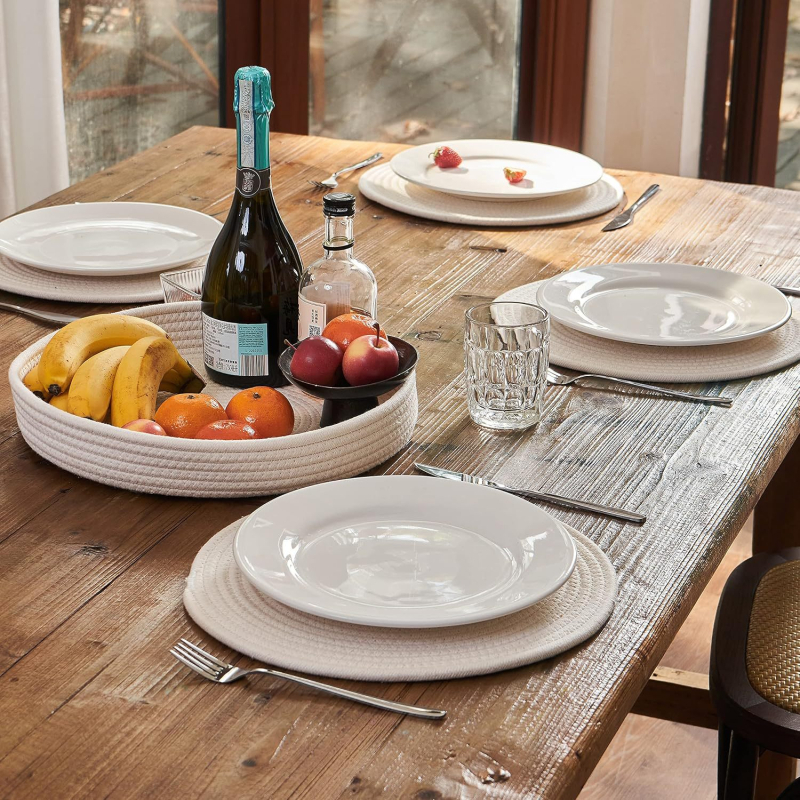 Κυκλική θερμομονωτική επιφάνεια για τραπέζι φαγητού, για ποτήρια και πιάτα, από βαμβακερό σκοινί, μονόχρωμη, μοντέρνο μινιμαλιστικό στυλ