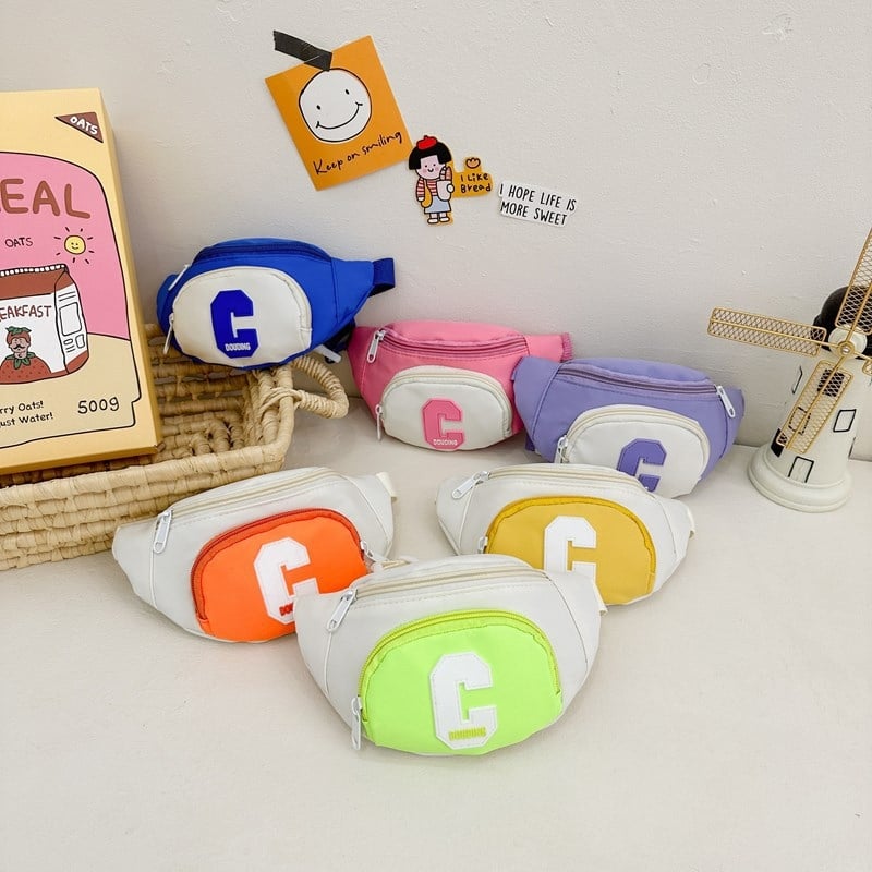Geantă pentru copii, în stil coreean, crossbody, cu model litere, exterior din nylon și căptușeală poliester