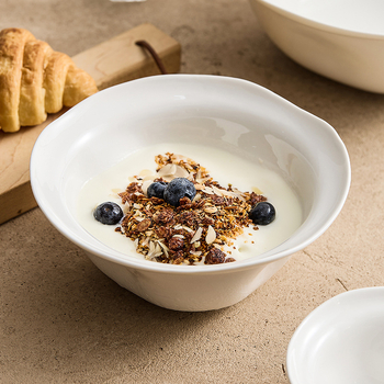 YOGEHOME porcelán tál - szabálytalan formájú mély leveses tál tésztaételekhez, mikrózható, aláglazúrozott felület, testreszabható