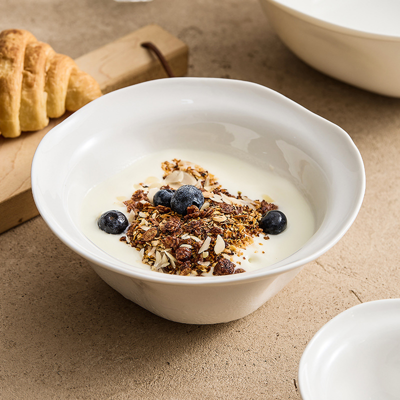 YOGEHOME porcelán tál - szabálytalan formájú mély leveses tál tésztaételekhez, mikrózható, aláglazúrozott felület, testreszabható