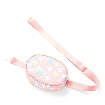 Geantă de talie pentru copii din PU cu imprimă inimă, model în dungi și imagine curcubeu, unisex pentru învățământul primar, capacitate mare