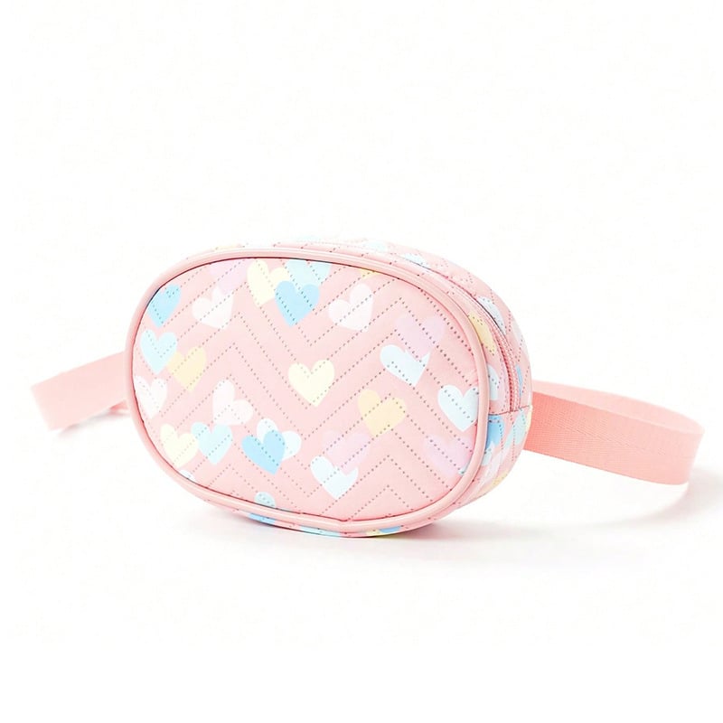 Geantă de talie pentru copii din PU cu imprimă inimă, model în dungi și imagine curcubeu, unisex pentru învățământul primar, capacitate mare