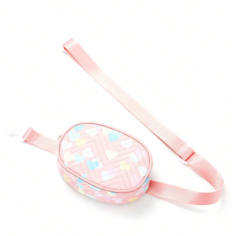 Geantă de talie pentru copii din PU cu imprimă inimă, model în dungi și imagine curcubeu, unisex pentru învățământul primar, capacitate mare