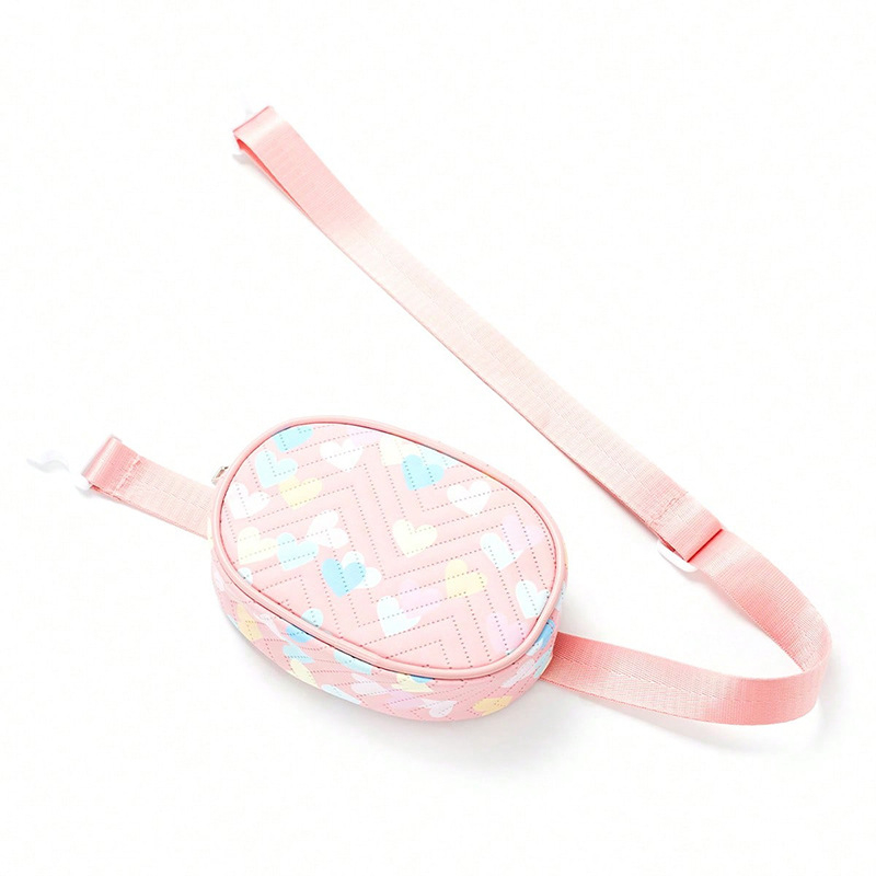 Geantă de talie pentru copii din PU cu imprimă inimă, model în dungi și imagine curcubeu, unisex pentru învățământul primar, capacitate mare