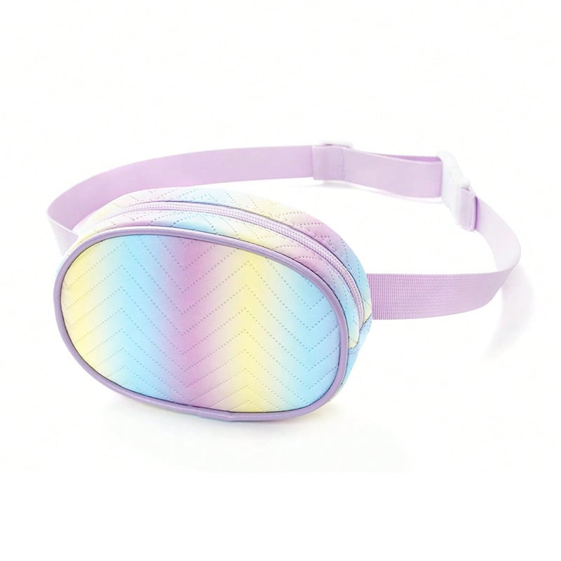 Geantă de talie pentru copii din PU cu imprimă inimă, model în dungi și imagine curcubeu, unisex pentru învățământul primar, capacitate mare