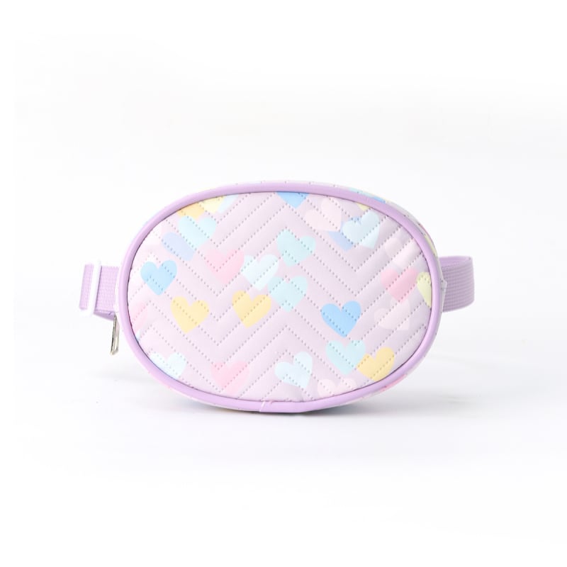 Geantă de talie pentru copii din PU cu imprimă inimă, model în dungi și imagine curcubeu, unisex pentru învățământul primar, capacitate mare